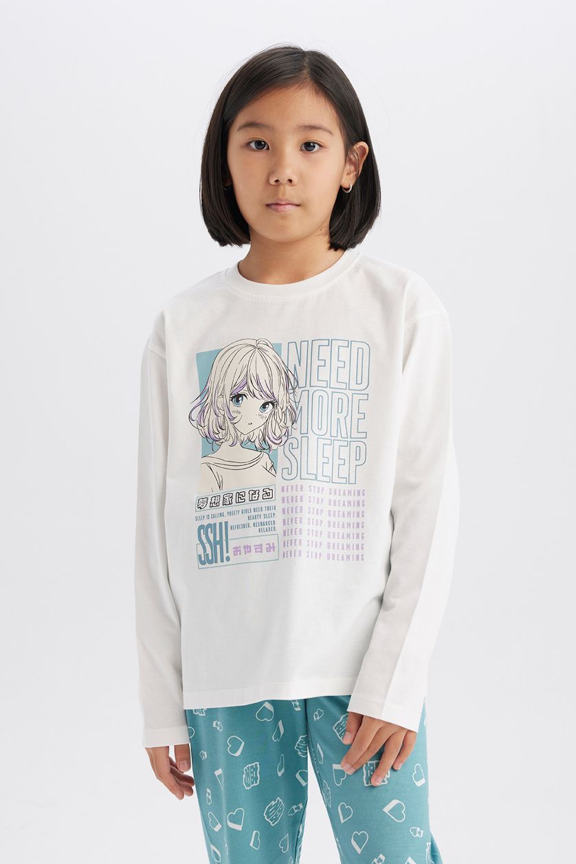 Girls & Teens Ecru Girl Top Bottom 2 Piece Pajama Set