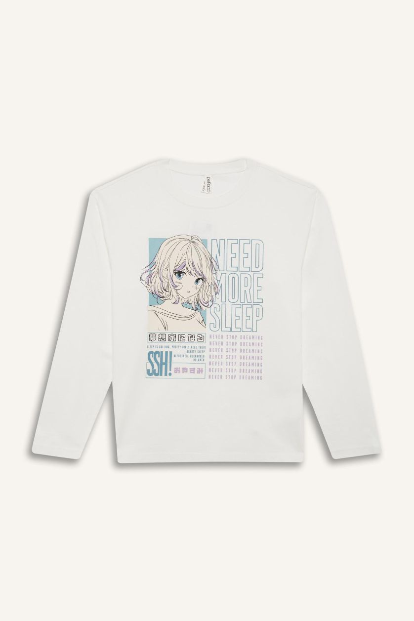 Girls & Teens Ecru Girl Top Bottom 2 Piece Pajama Set