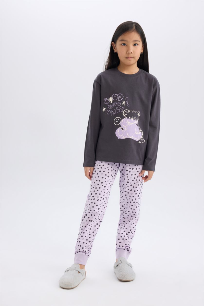 Girls & Teens Anthracite Girl Printed Top Bottom 2 Piece Pajama Set