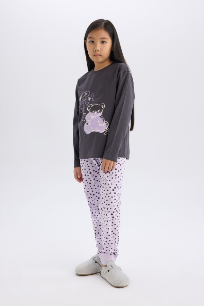 Girls & Teens Anthracite Girl Printed Top Bottom 2 Piece Pajama Set