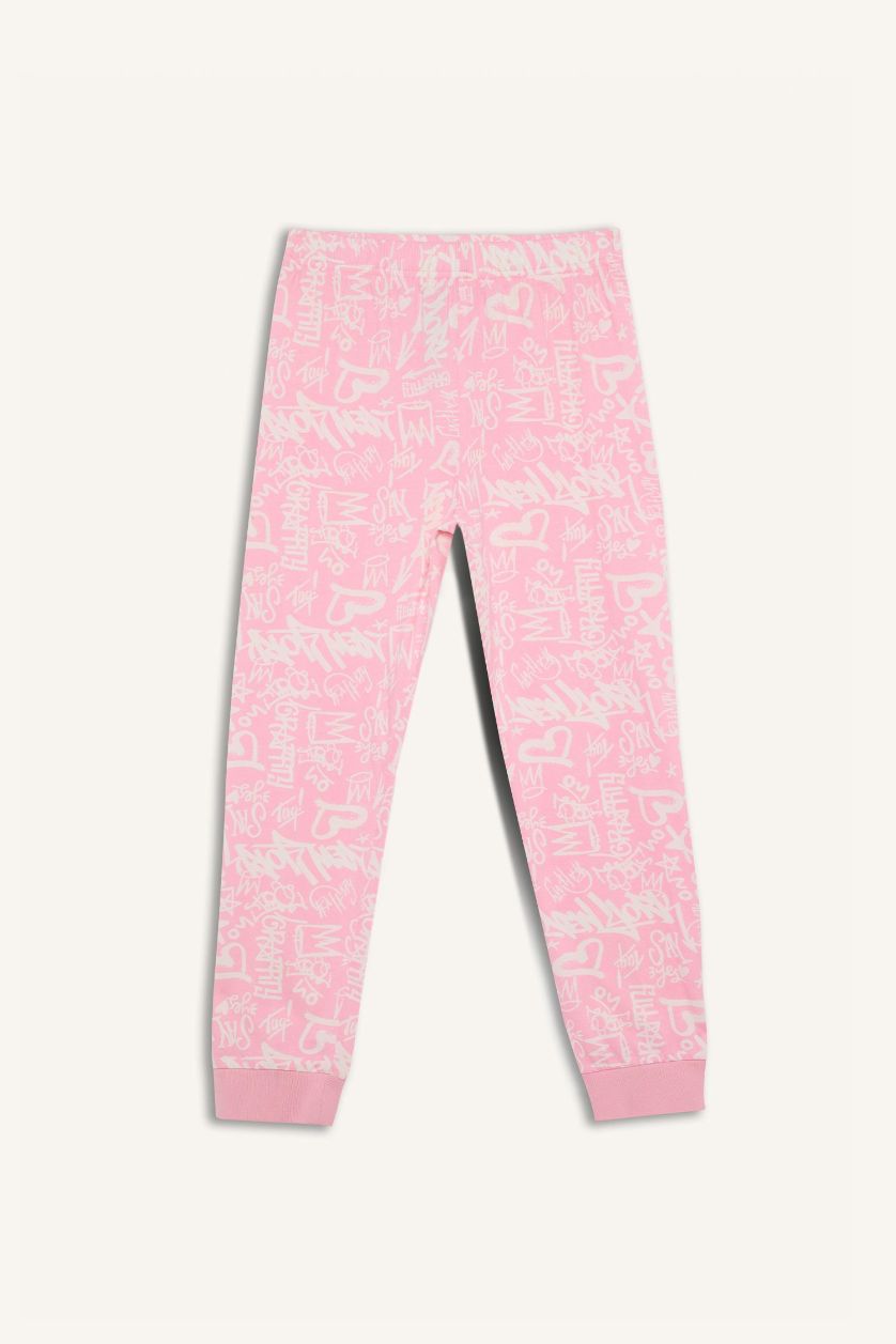 Kız Çocuk - Genç Kız Ekru Pijama Takımı Baskılı Kısa Kollu Üst Uzun Alt Kız Çocuk