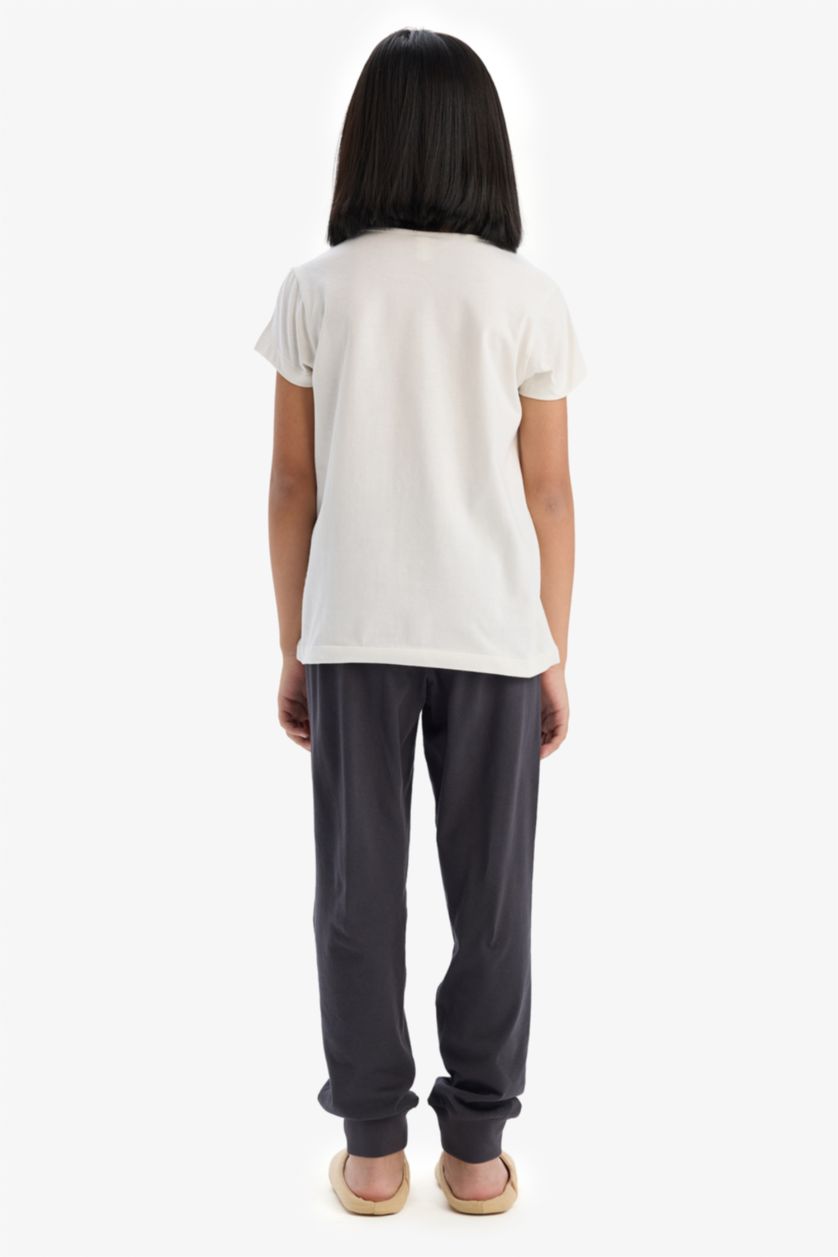 Kız Çocuk - Genç Kız Ekru %100 Pamuklu Anime Baskılı Pijama Takımı Kız Çocuk