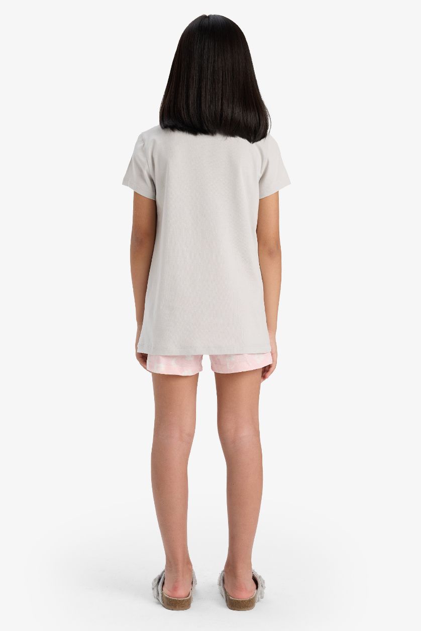 Kız Çocuk - Genç Kız Gri %100 Pamuklu Anime Baskılı Pijama Takımı Kız Çocuk