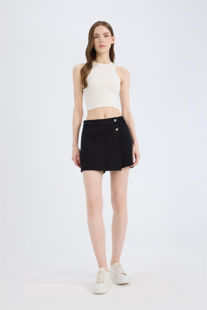 Женщины Черный Юбка-шорты джинсовые с высокой посадкой