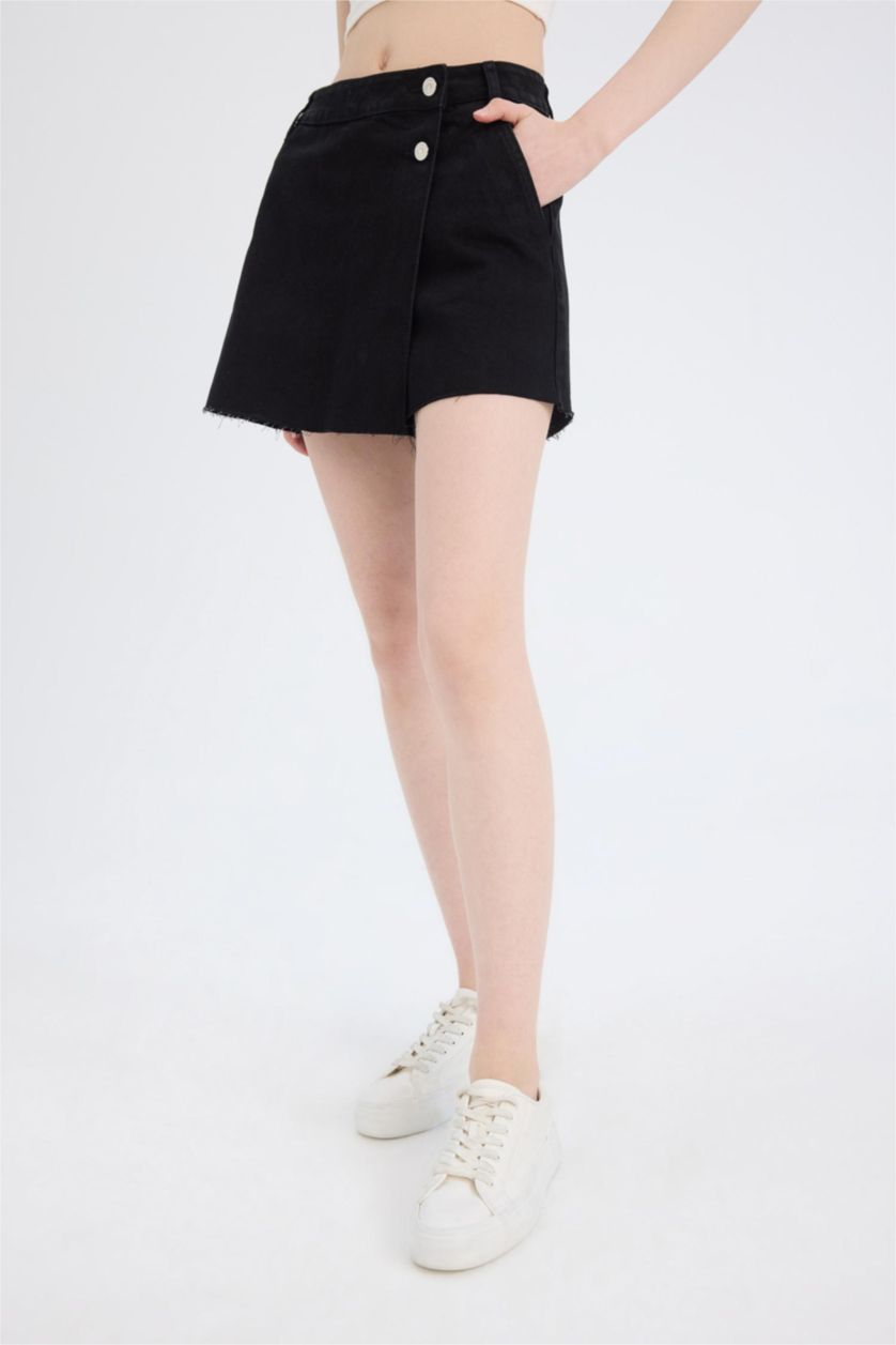 Женщины Черный Юбка-шорты джинсовые с высокой посадкой