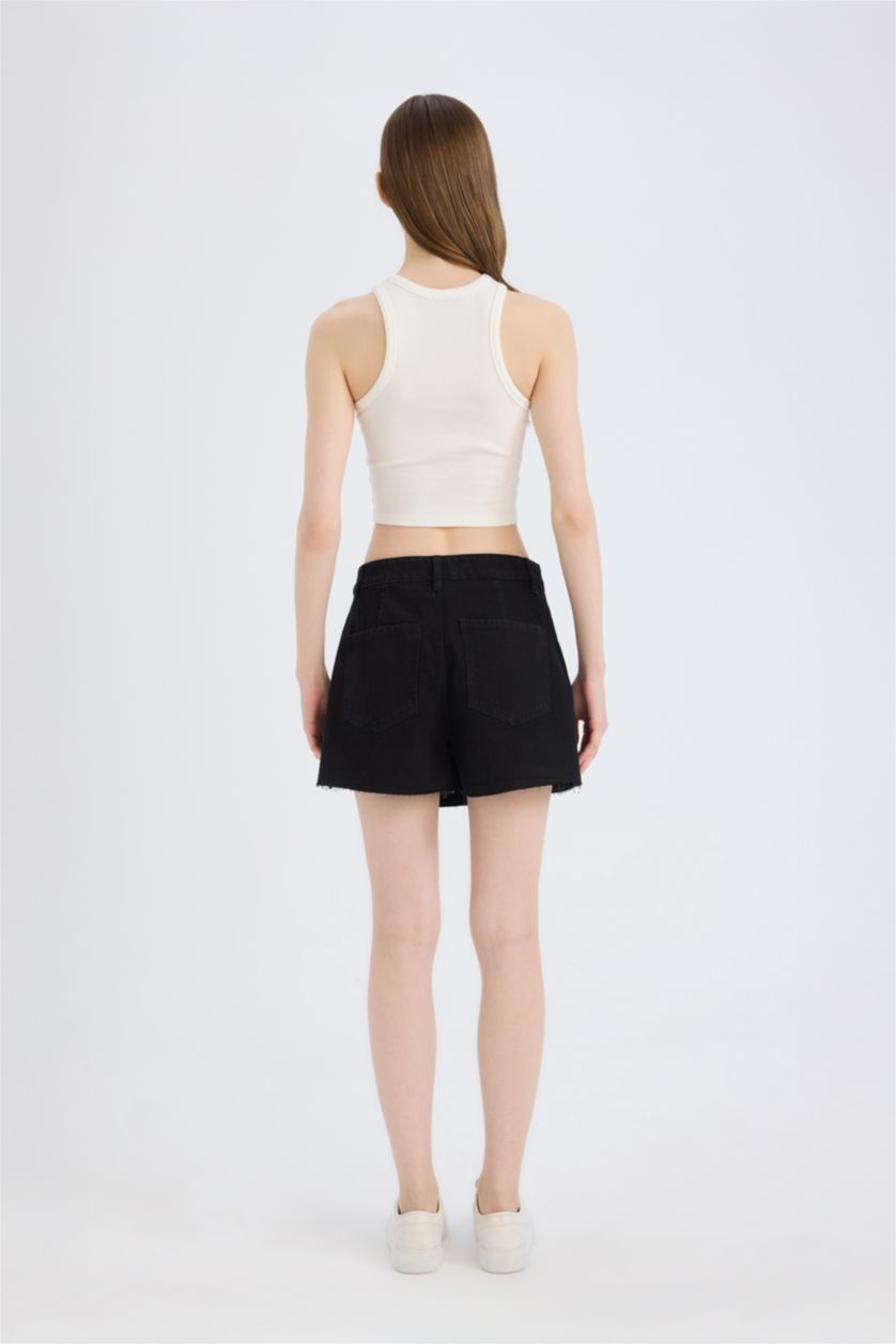 Женщины Черный Юбка-шорты джинсовые с высокой посадкой