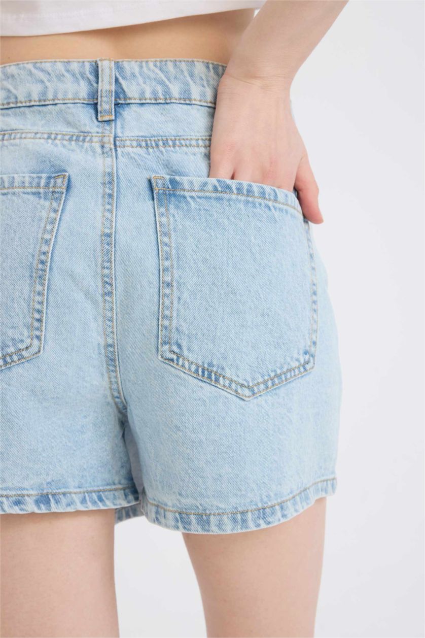 Kadın Açık Mavi Yüksek Bel Jean Şort Etek