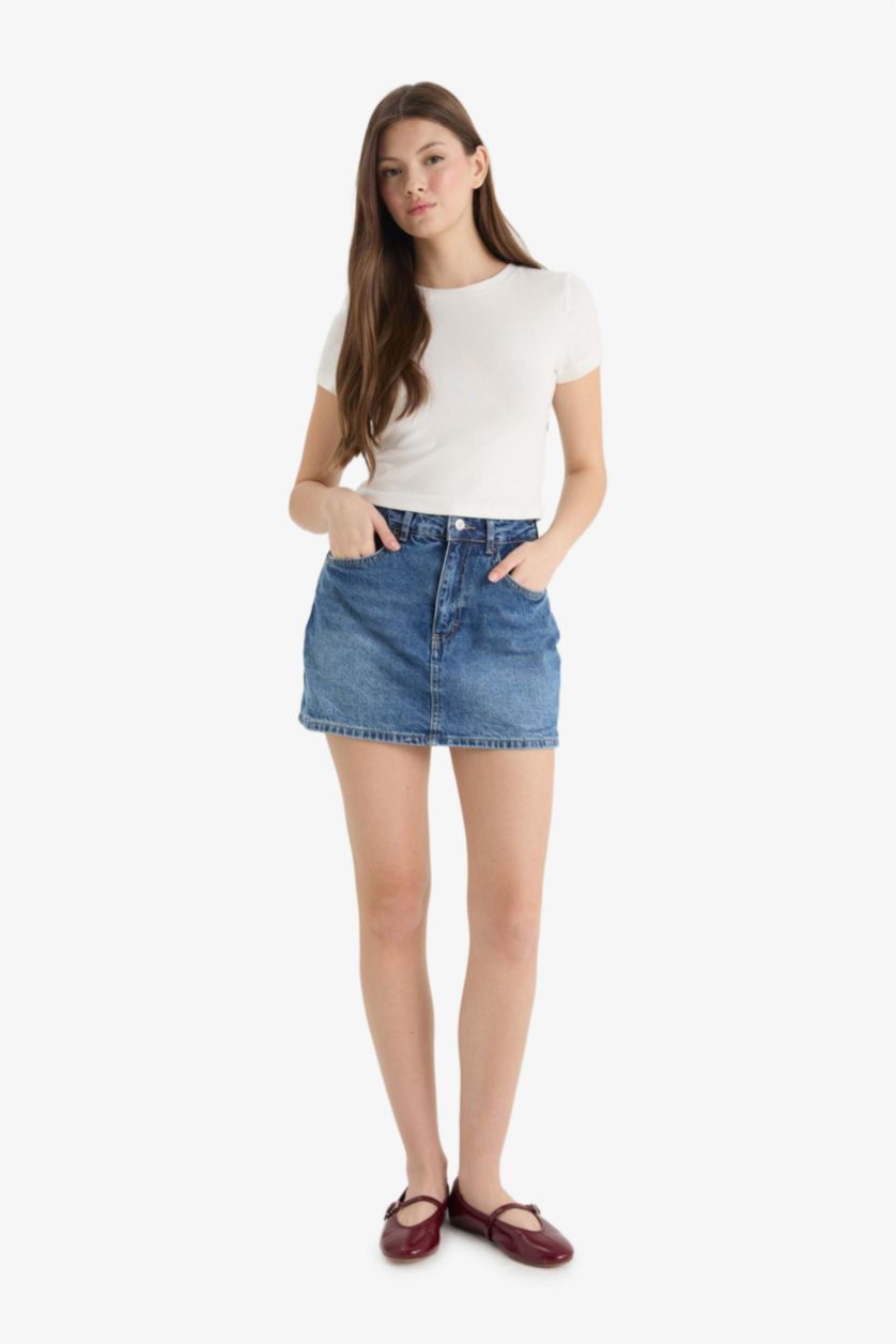 Woman Blue High Waist Denim Shorts