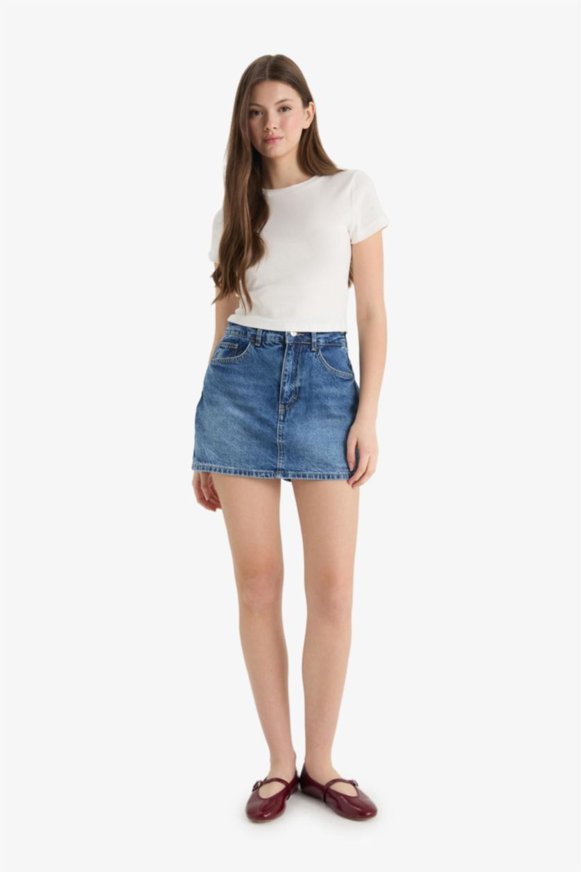 Woman Blue High Waist Denim Shorts