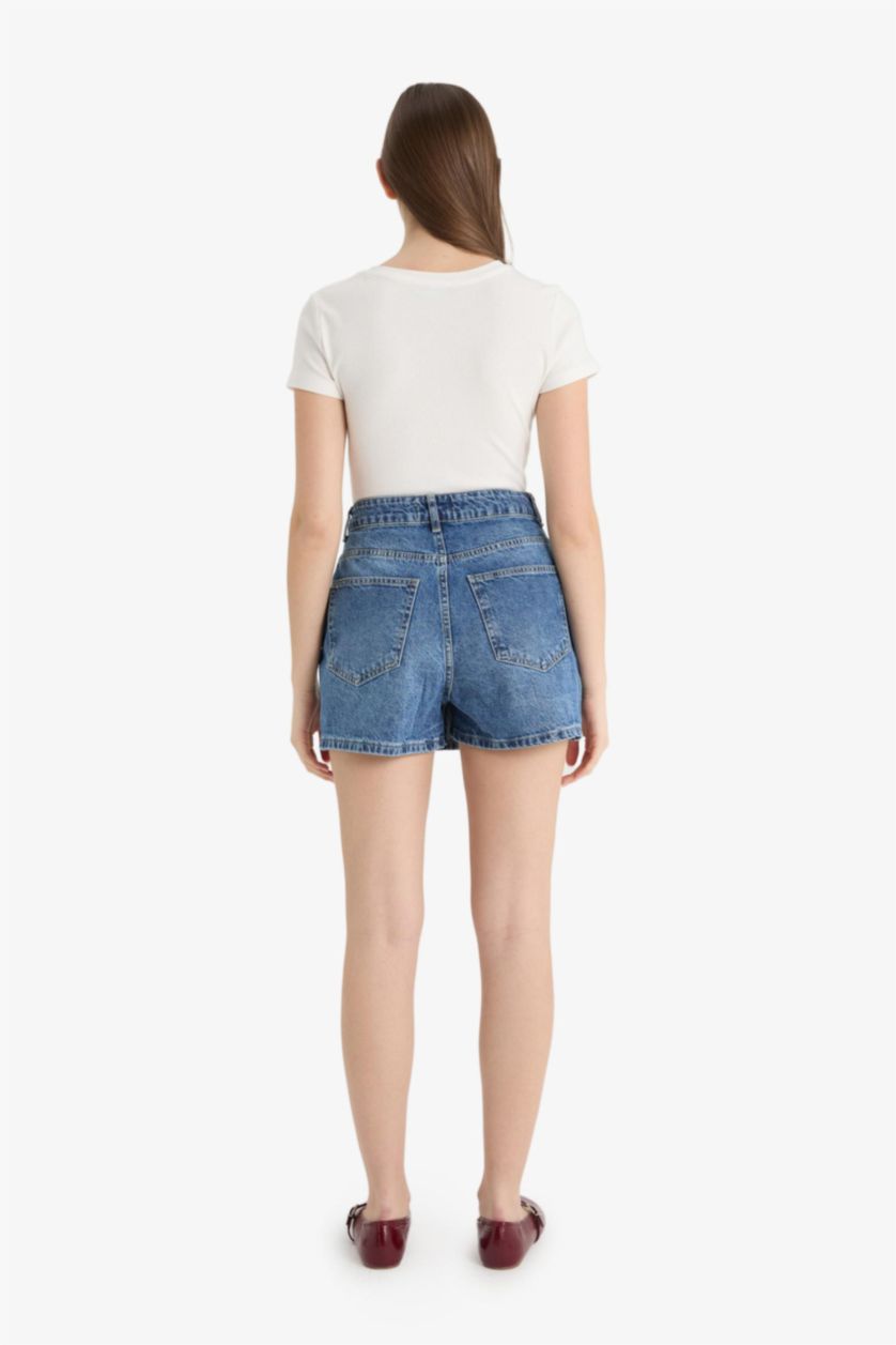 Woman Blue High Waist Denim Shorts