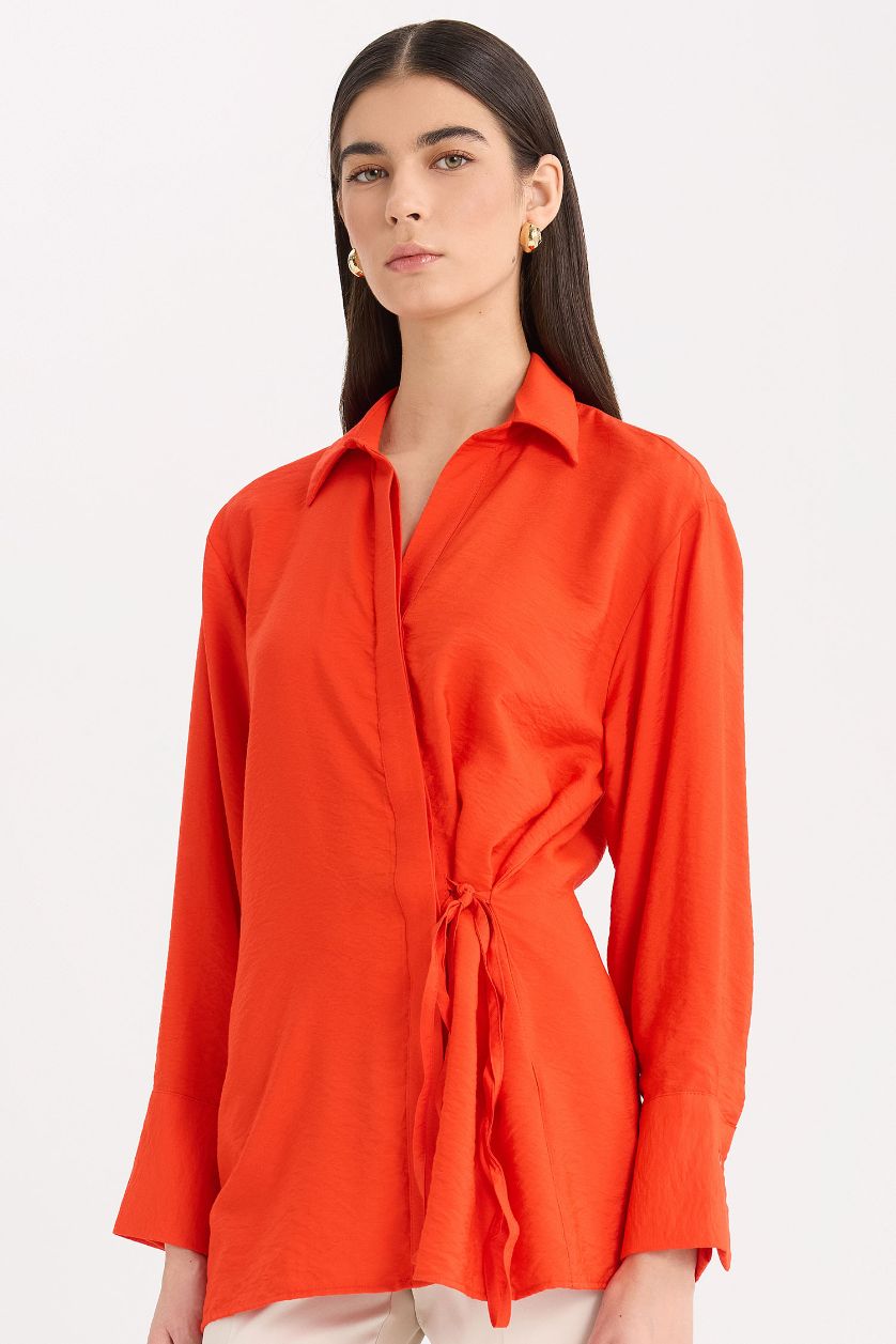 WOMAN Coral Oversize Shirt Collar Long Sleeve Shirt