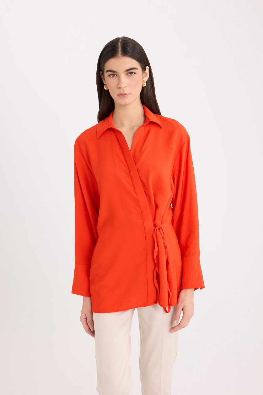 WOMAN Coral Oversize Shirt Collar Long Sleeve Shirt