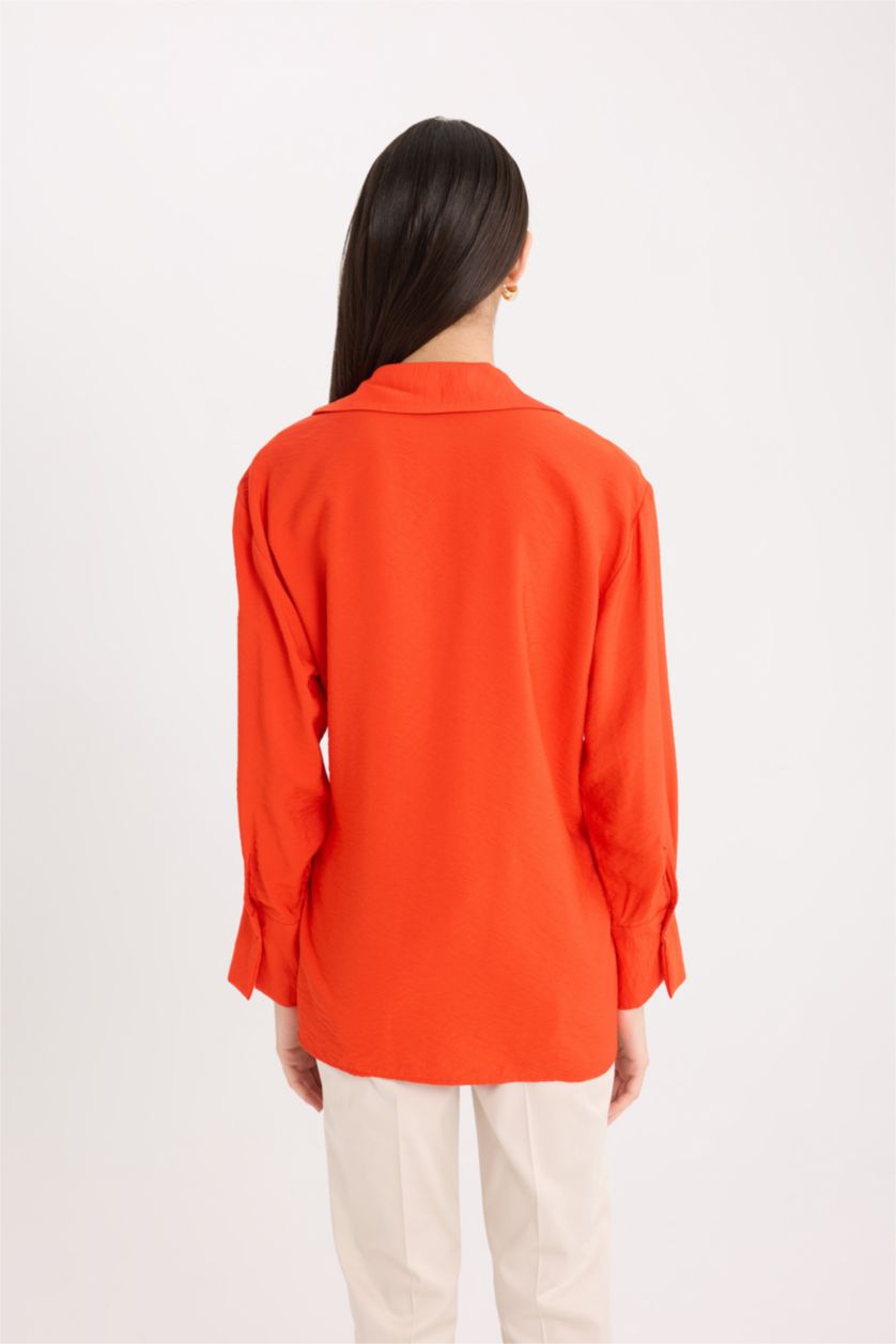 WOMAN Coral Oversize Shirt Collar Long Sleeve Shirt