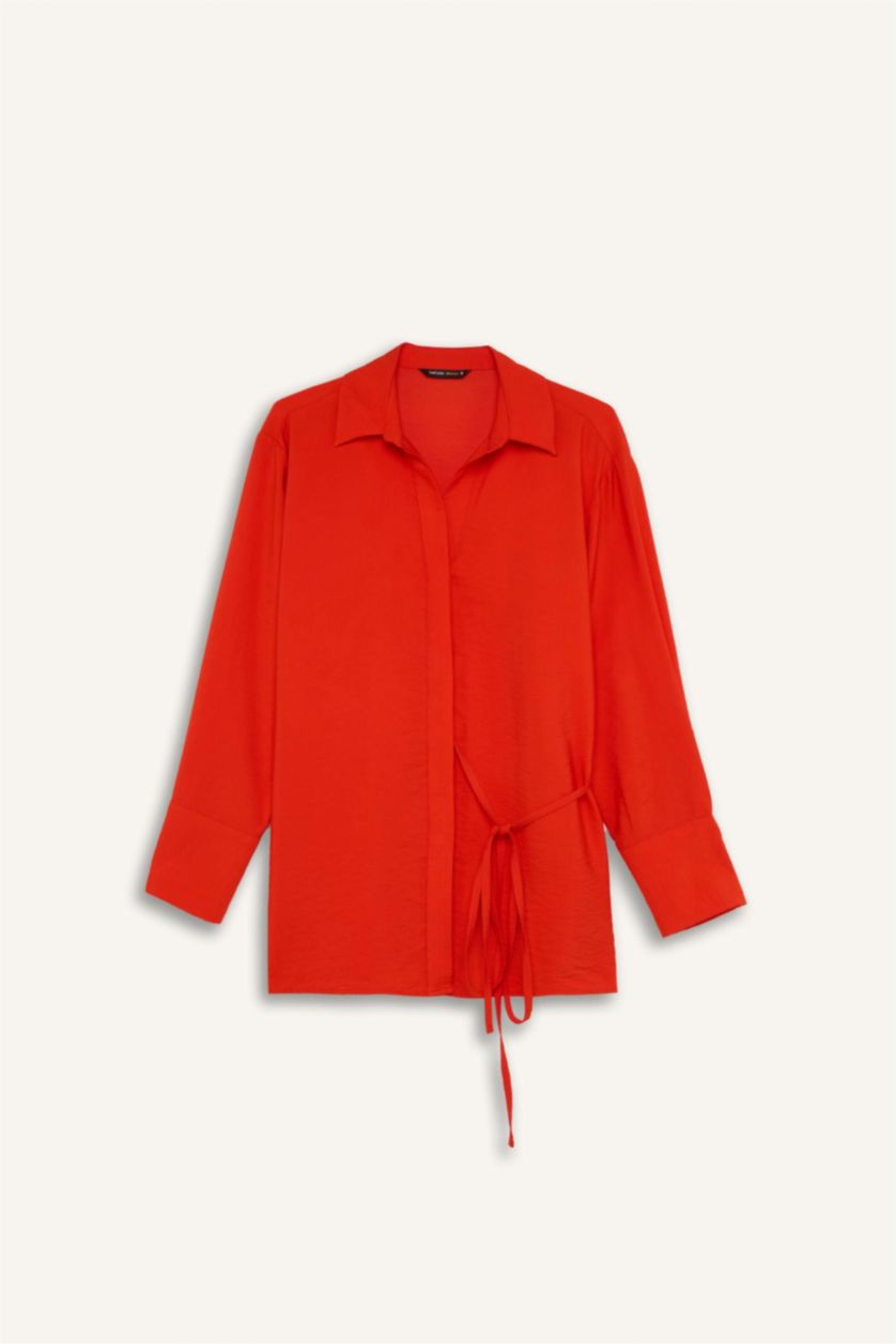 WOMAN Coral Oversize Shirt Collar Long Sleeve Shirt