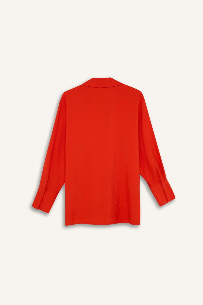 WOMAN Coral Oversize Shirt Collar Long Sleeve Shirt