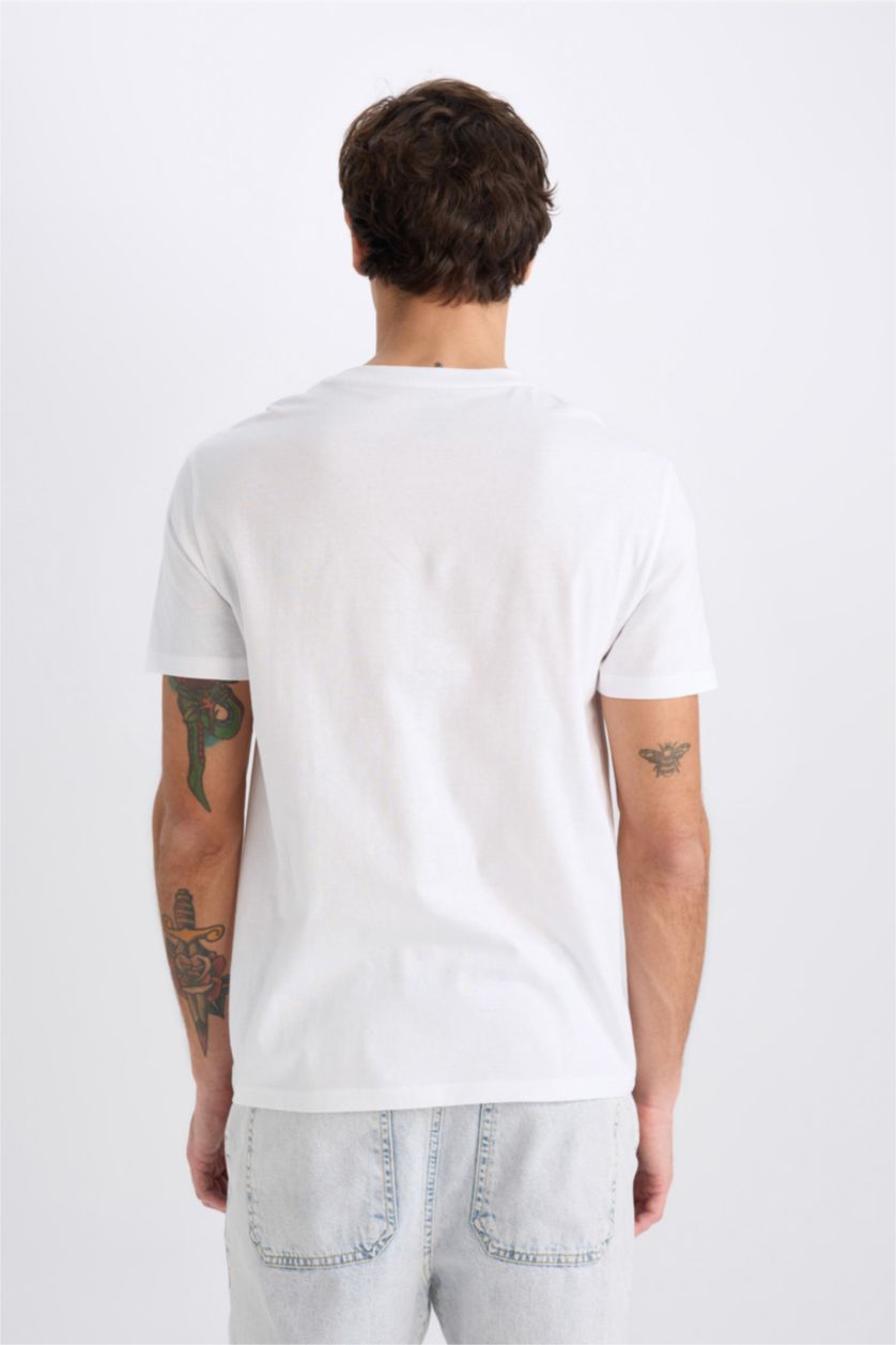 HOMME Blanc T-shirt en coton imprimé à col rond et manches courtes Coupe régulière
