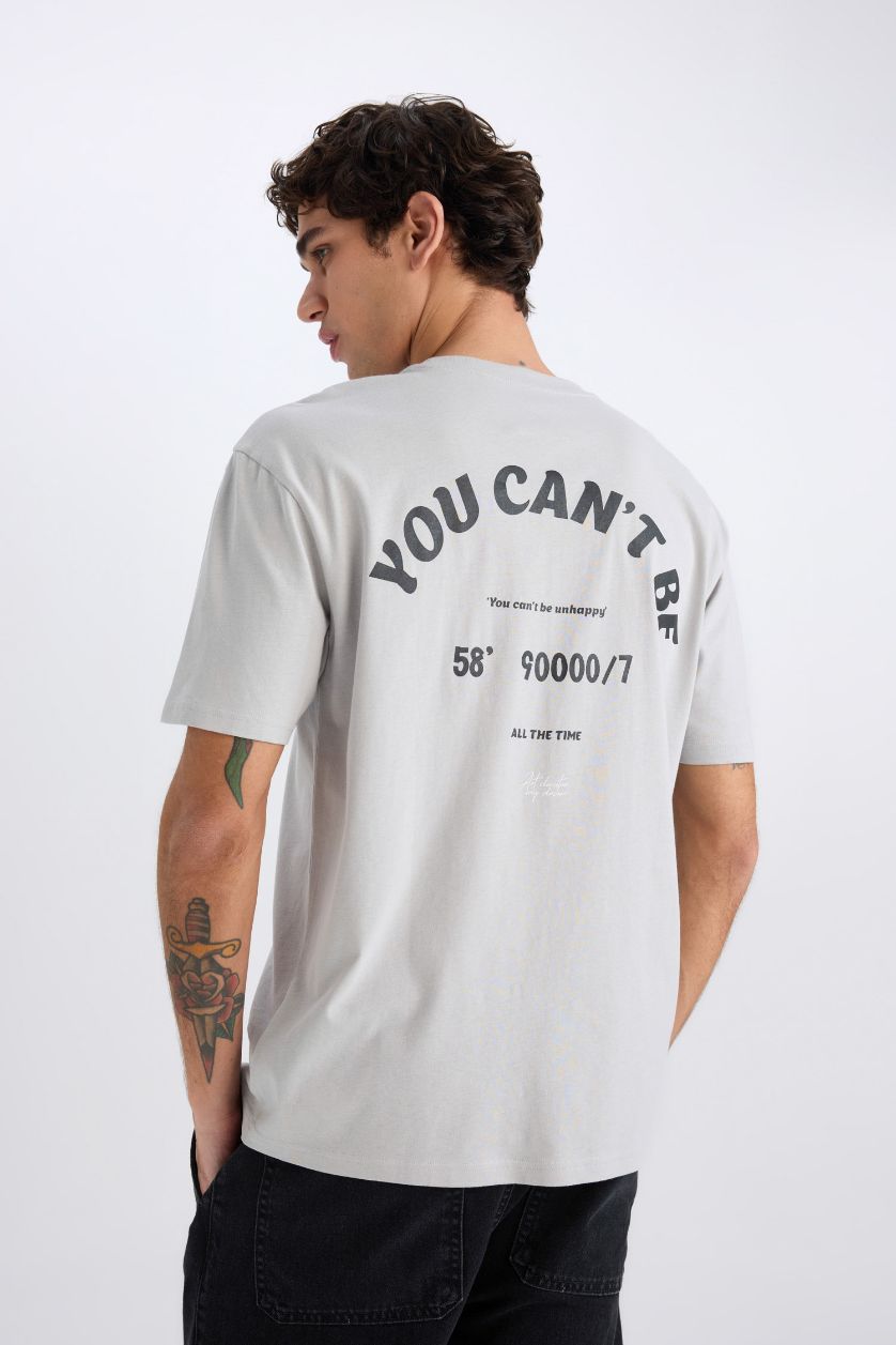 MAN Light Grey Boxy Fit Crew Neck Printed Short Sleeve T-Shirt