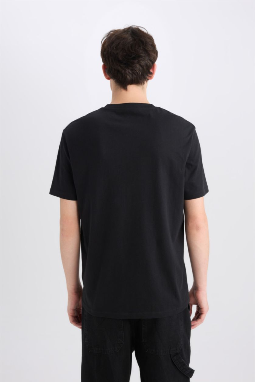 رجالي أسود تيشيرت مطبوع قصة عادية برقبة مستديرة