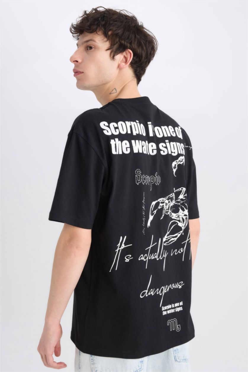MAN Black Oversize Crew Neck Printed Short Sleeve T-Shirt