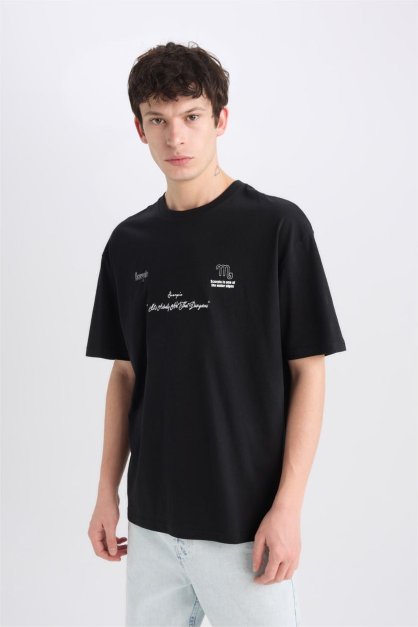 MAN Black Oversize Crew Neck Printed Short Sleeve T-Shirt