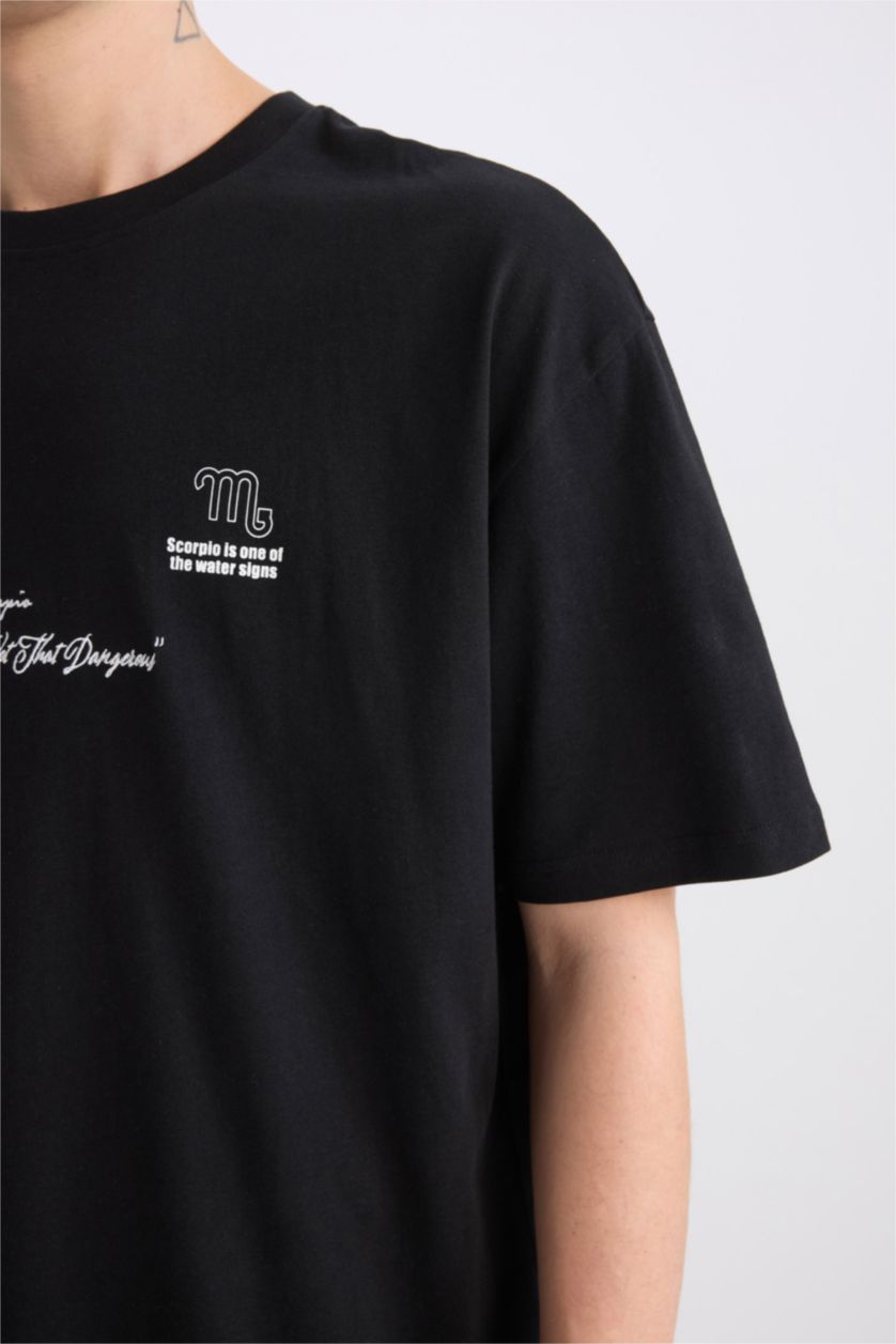 MAN Black Oversize Crew Neck Printed Short Sleeve T-Shirt