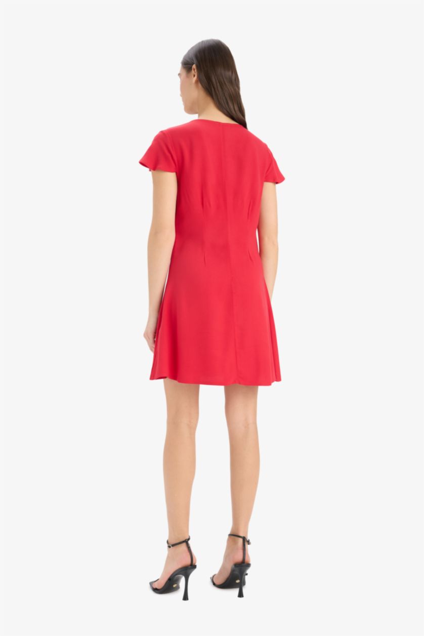 Әйелдерге қызыл v жаға қысқа жеңді Қысқа жеңді тоқылған көйлек