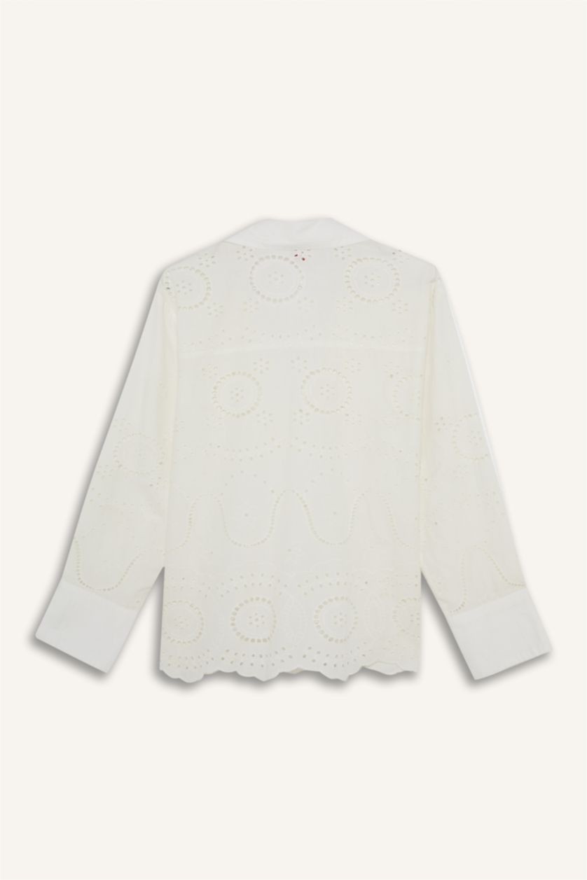 Kadın Kırık Beyaz Regular Fit Brode Plaj Gömleği