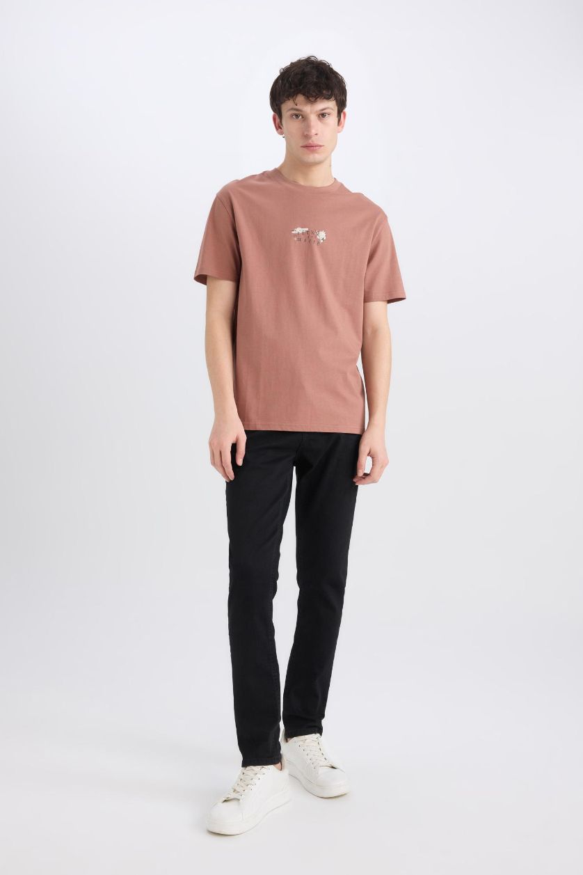 Erkek Açık Kahve %100 Pamuk Rick and Morty Regular Fit Bisiklet Yaka Sırt Baskılı Kısa Kollu Tişört