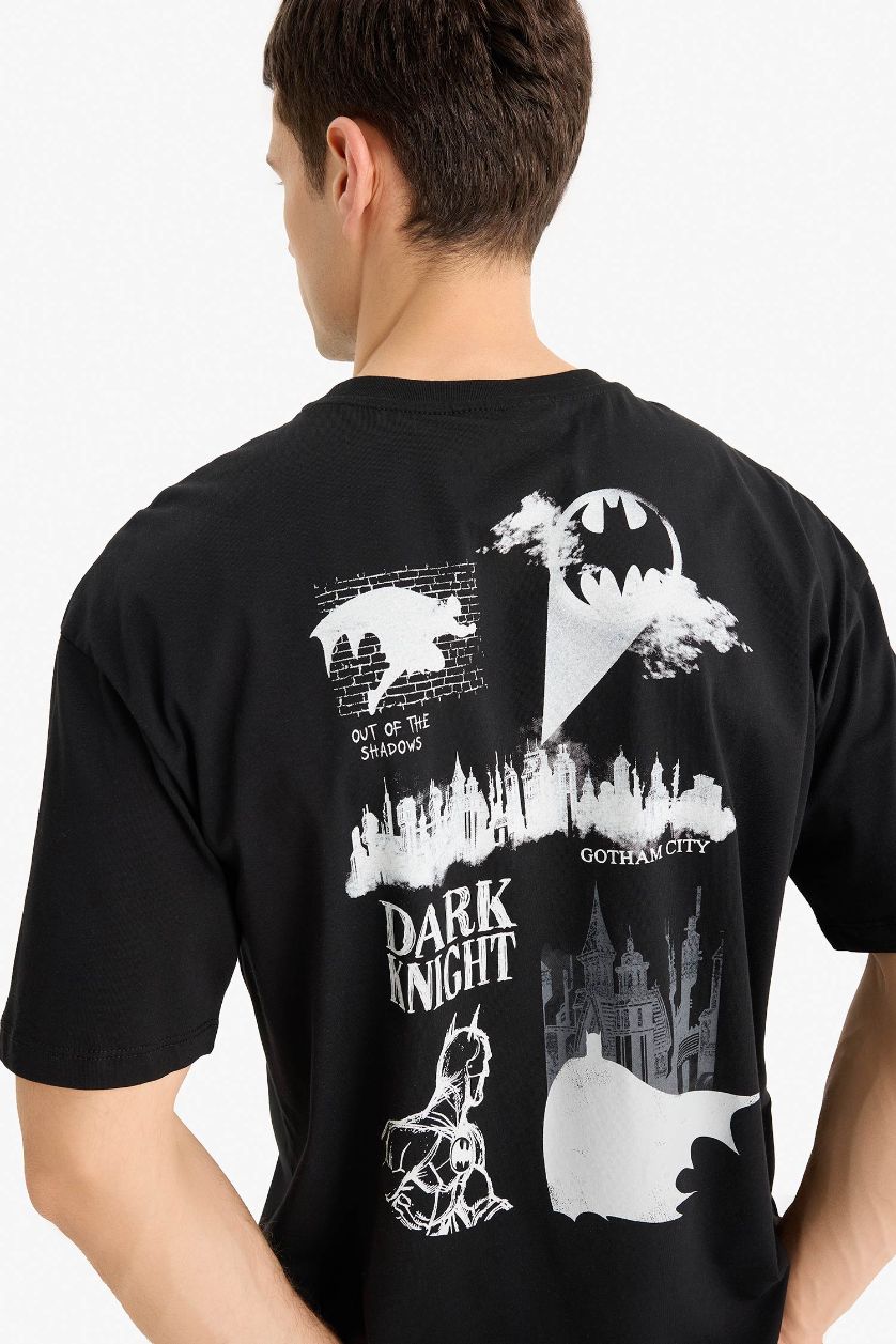 Erkek Siyah %100 Pamuk Batman Boxy Fit Sırt Baskılı Tişört