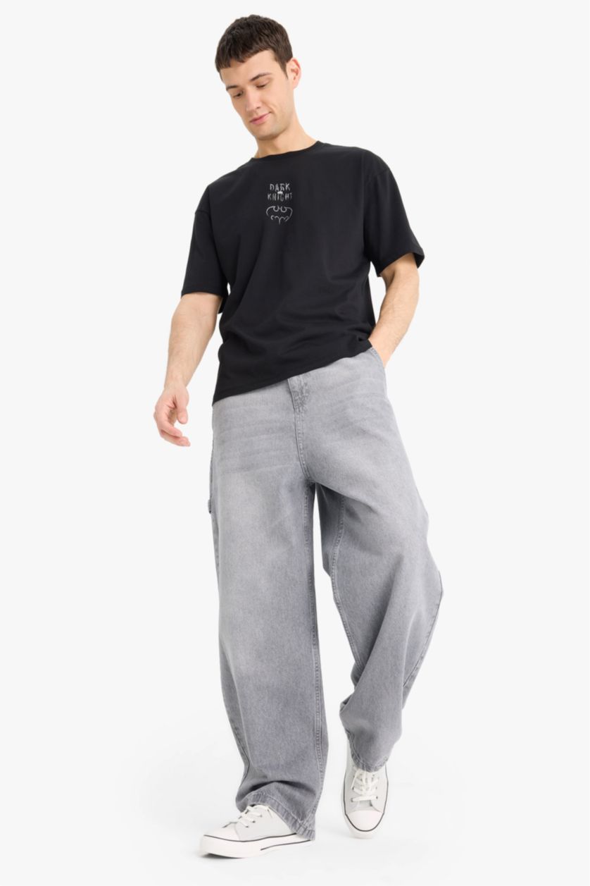 Erkek Siyah %100 Pamuk Batman Boxy Fit Sırt Baskılı Tişört