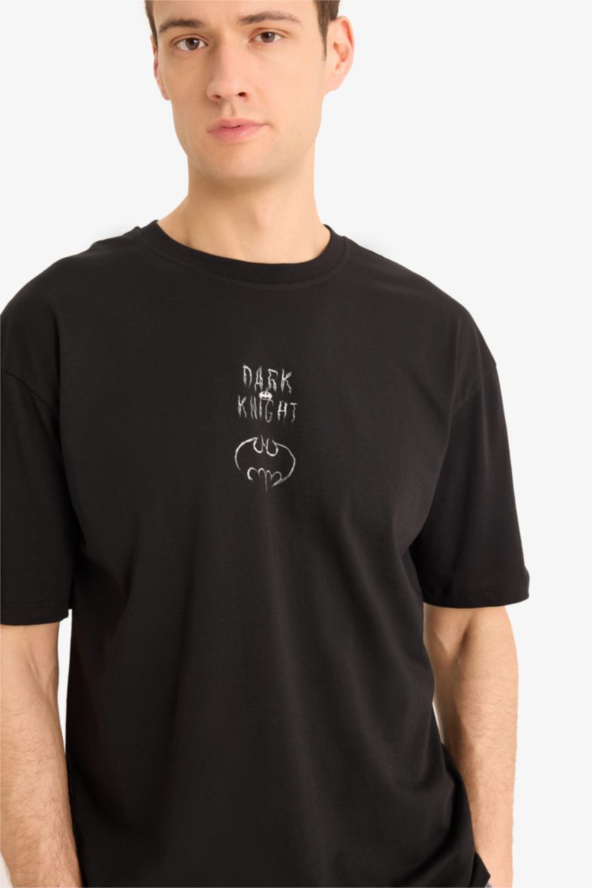 Erkek Siyah %100 Pamuk Batman Boxy Fit Sırt Baskılı Tişört