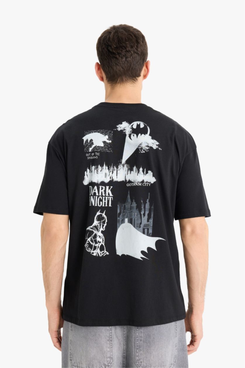 Erkek Siyah %100 Pamuk Batman Boxy Fit Sırt Baskılı Tişört