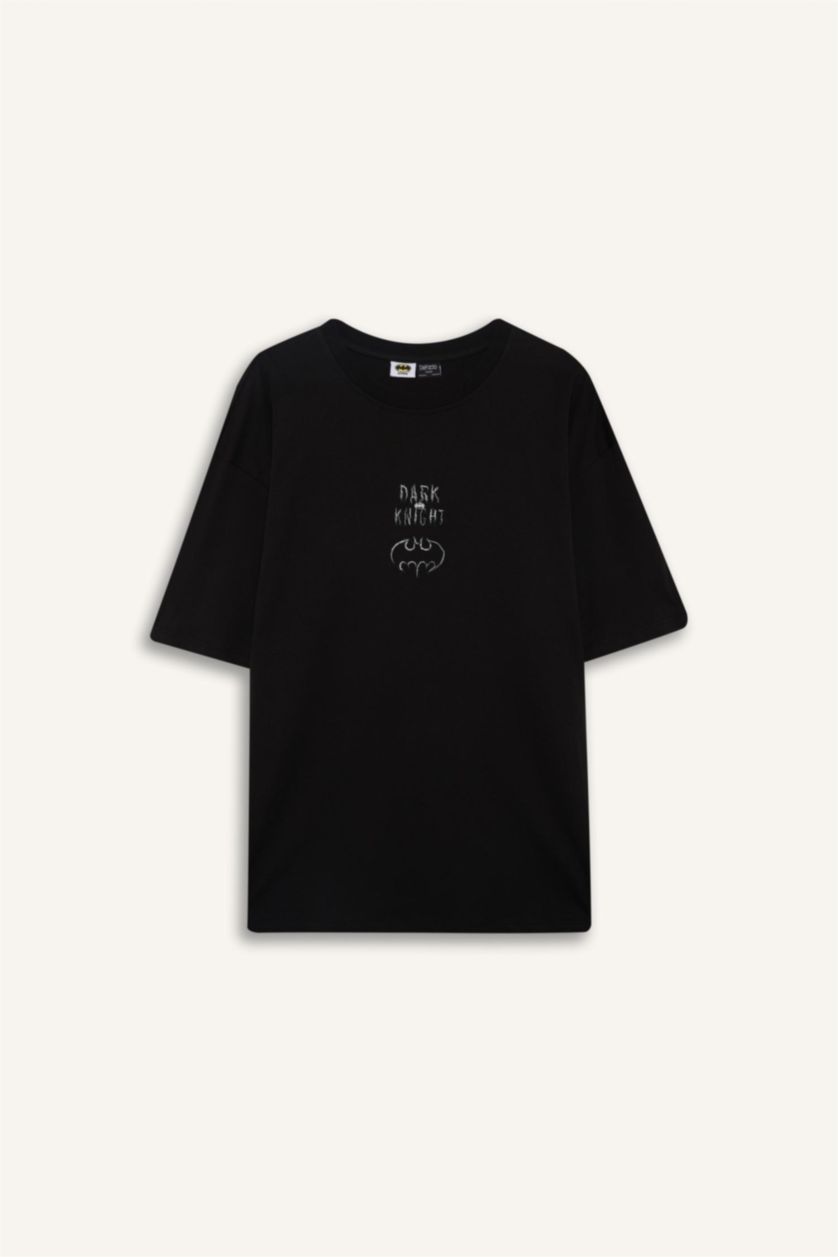 Erkek Siyah %100 Pamuk Batman Boxy Fit Sırt Baskılı Tişört