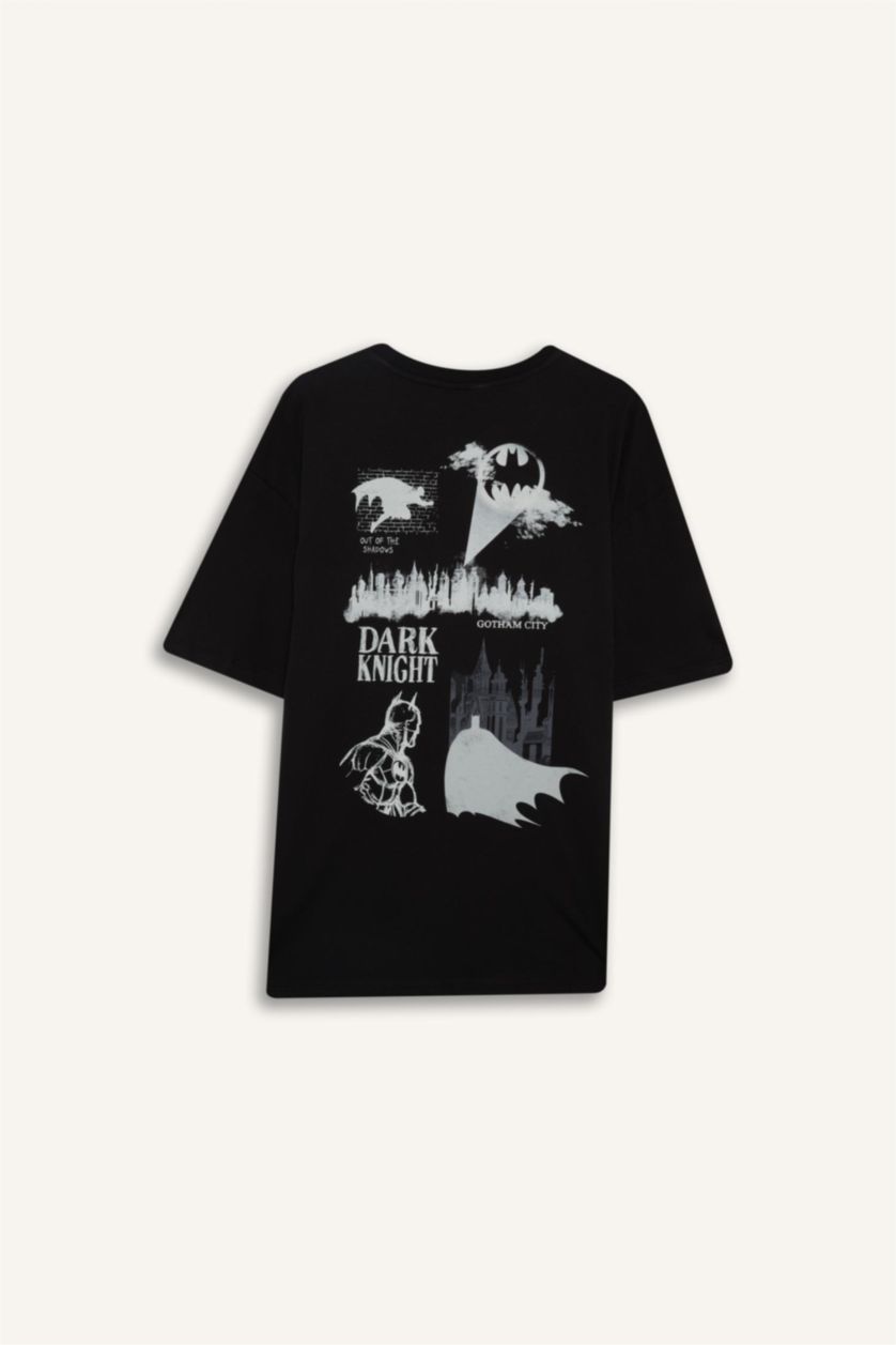 Erkek Siyah %100 Pamuk Batman Boxy Fit Sırt Baskılı Tişört