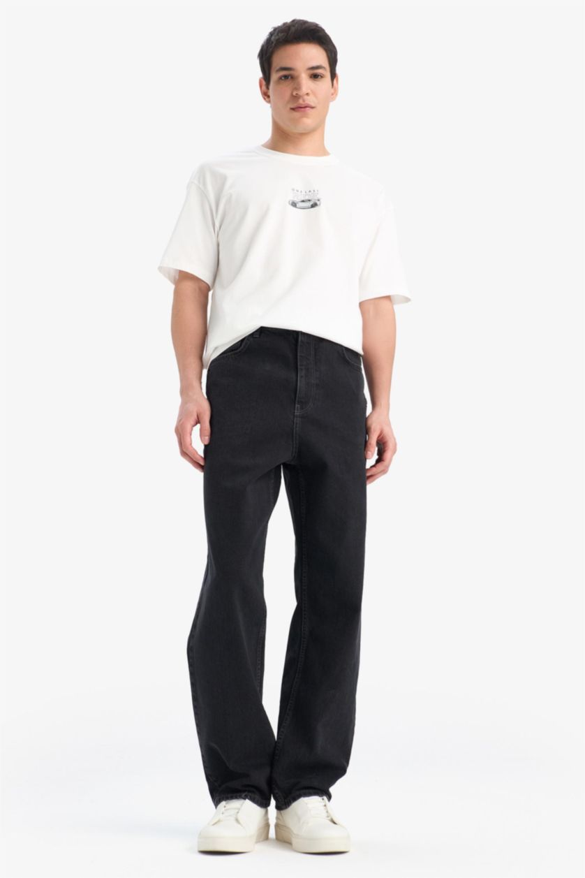 Erkek Ekru %100 Pamuk Fast & Furious Boxy Fit Bisiklet Yaka Sırt Baskılı Kısa Kollu Tişört