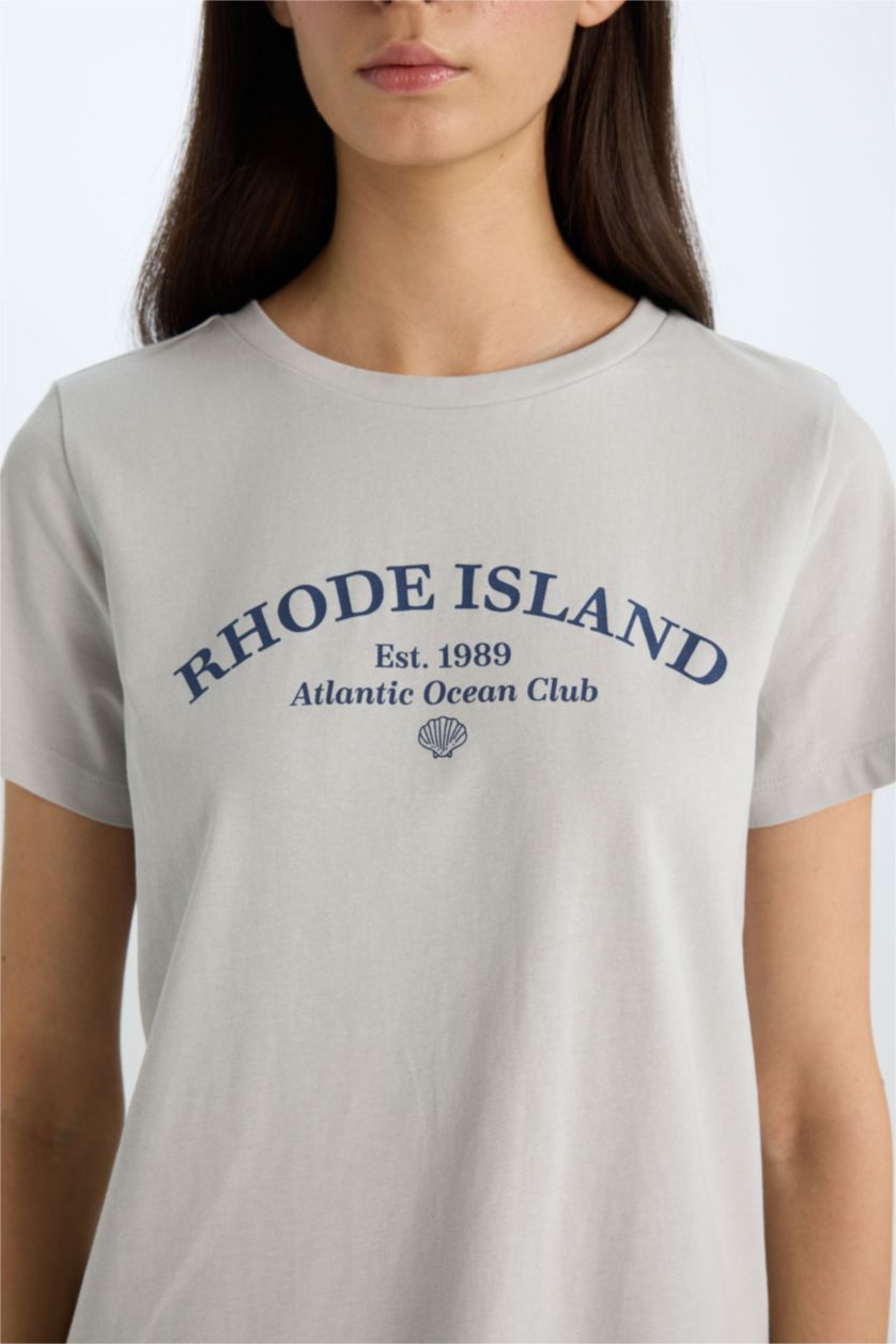 نساء رمادي فاتح تيشيرت كاجوال نص ردن قصة عادية بياخة مستديرة