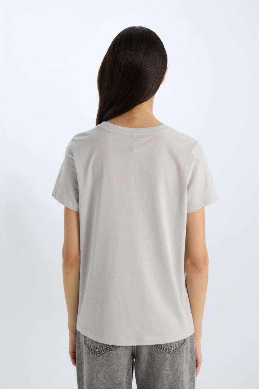 نساء رمادي فاتح تيشيرت كاجوال نص ردن قصة عادية بياخة مستديرة