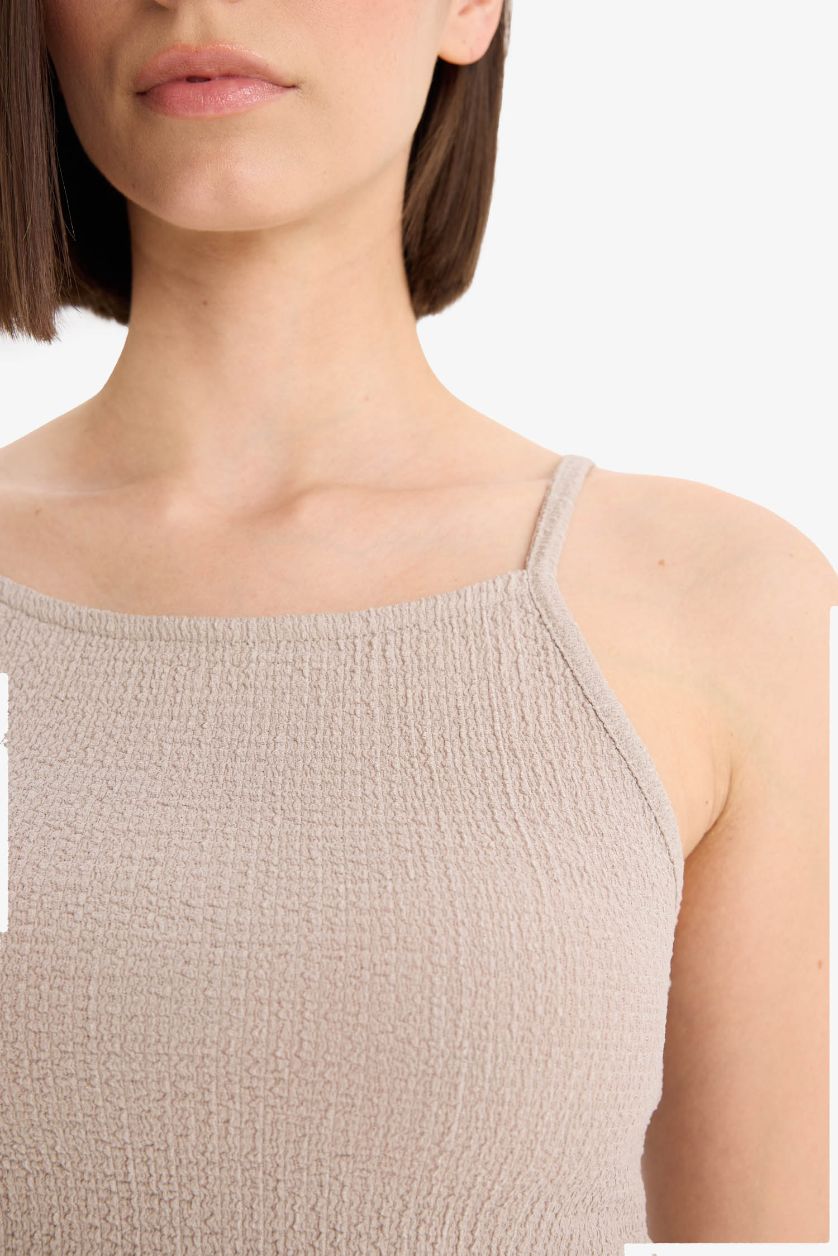 Kadın Bej Fitted Bürümcük Askılı Atlet