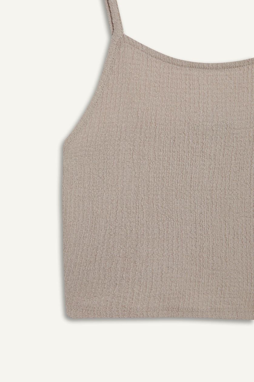 Kadın Bej Fitted Bürümcük Askılı Atlet