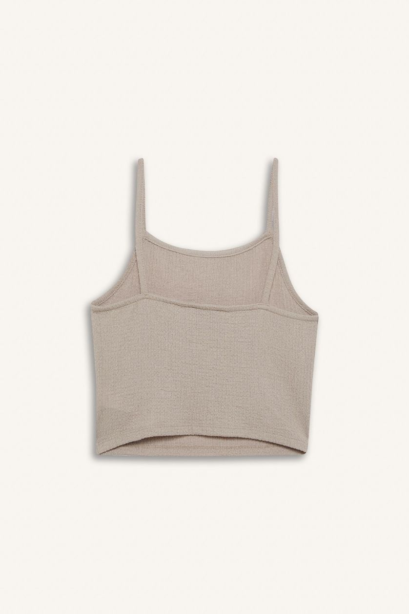 Kadın Bej Fitted Bürümcük Askılı Atlet