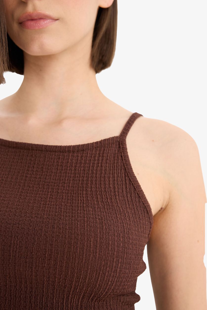 Kadın Açık Kahve Fitted Basic Düz Bürümcük Askılı Atlet