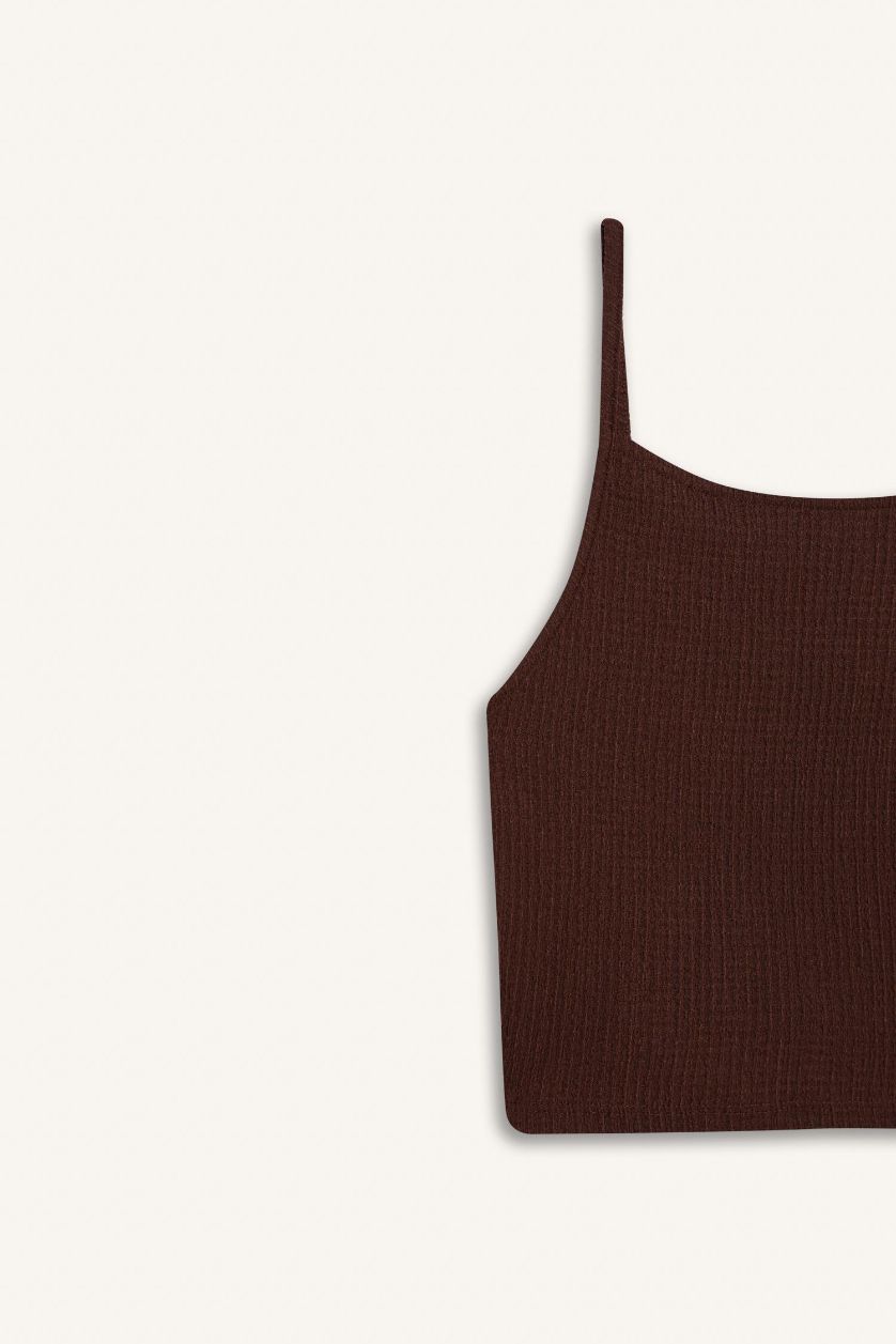 Kadın Açık Kahve Fitted Basic Düz Bürümcük Askılı Atlet