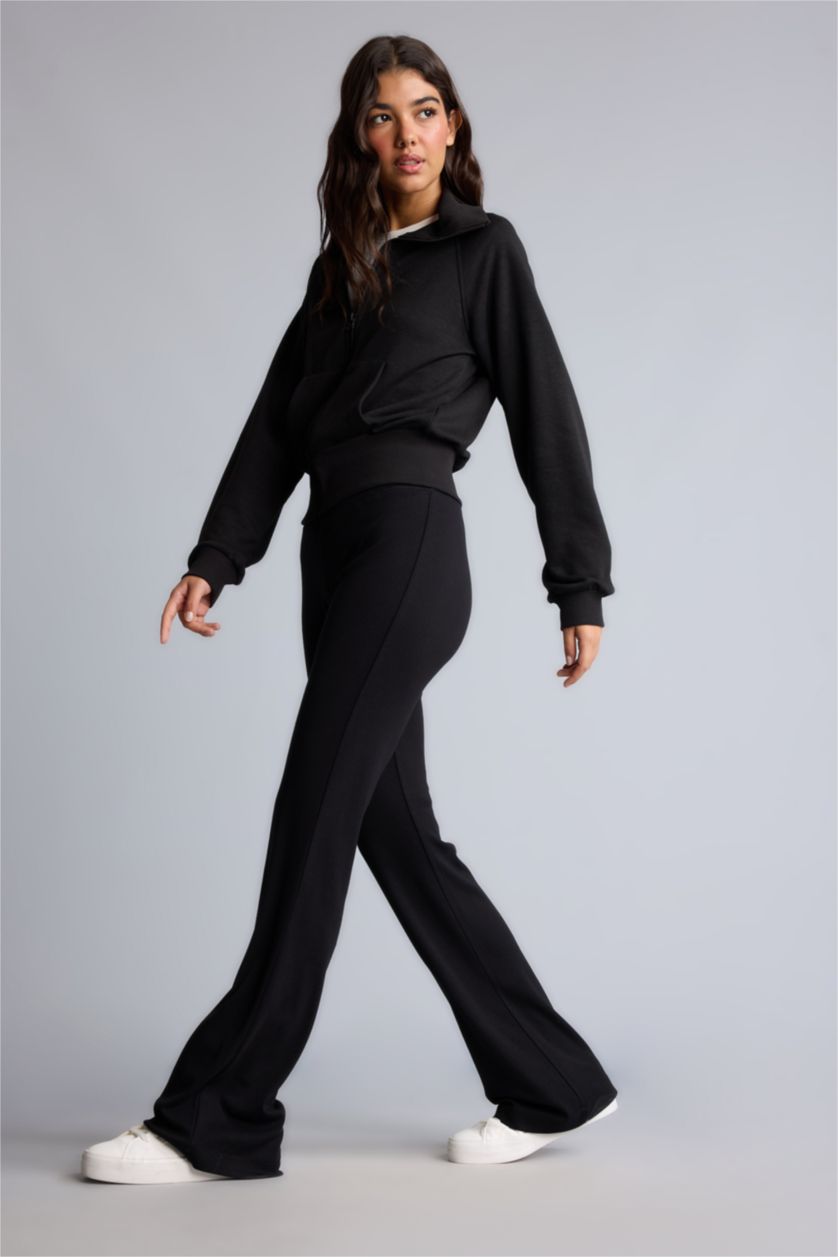 Kadın Siyah Flare Fit Ribana Pantolon