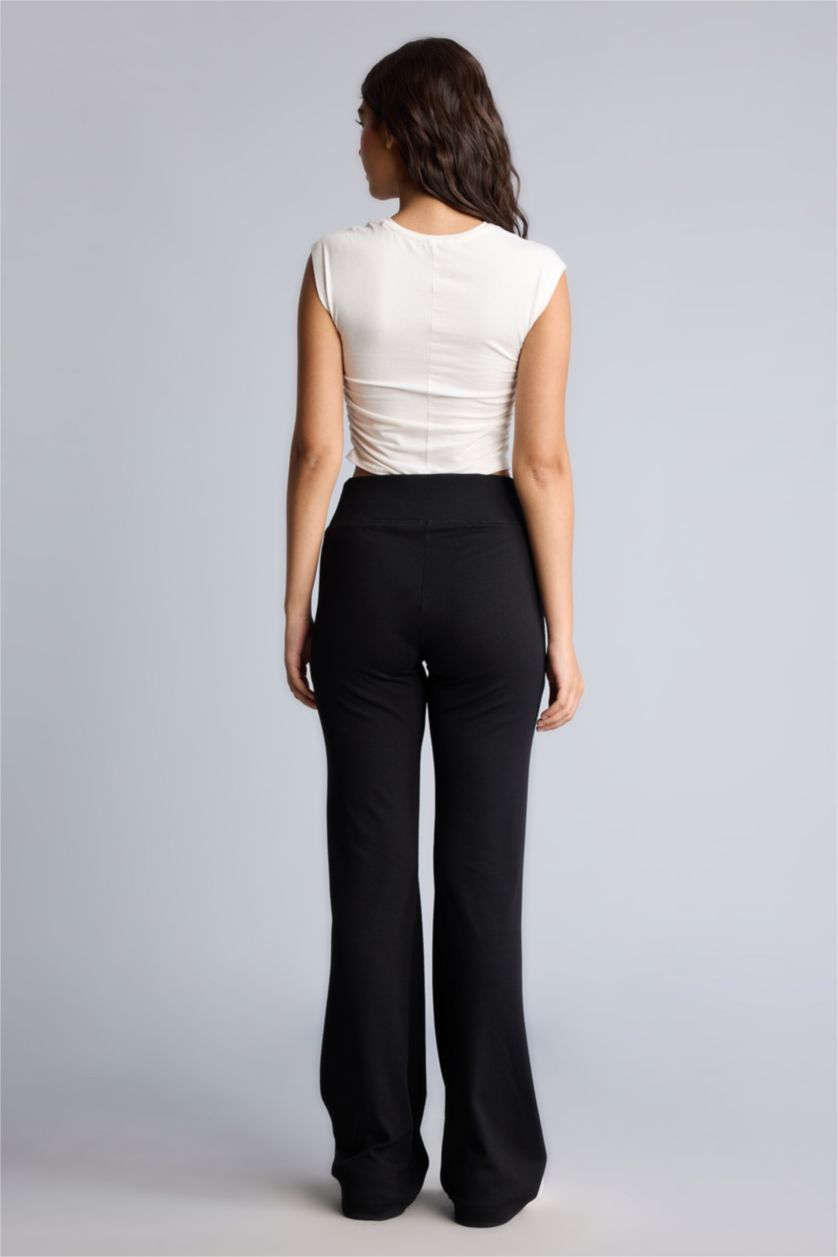 Kadın Siyah Flare Fit Ribana Pantolon
