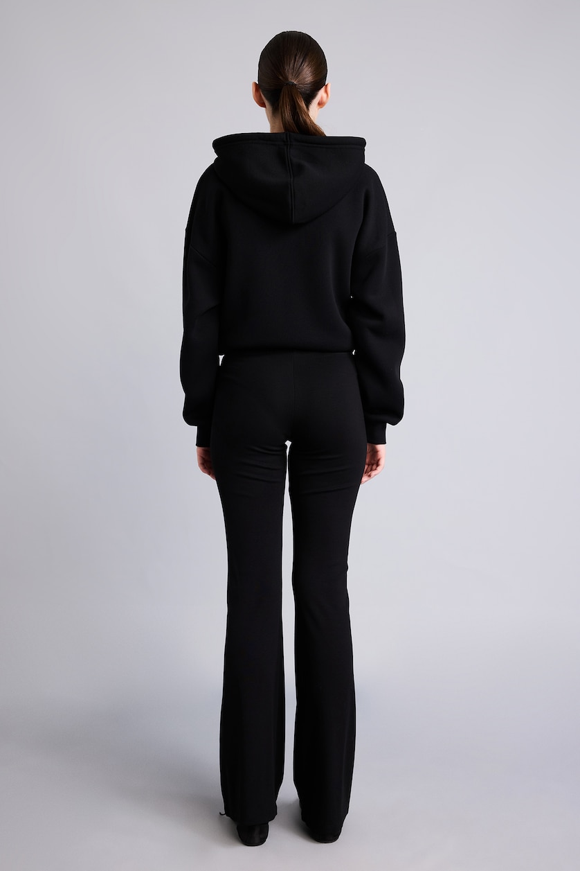 Women Black Flare Fit Ribbed Black Trousers