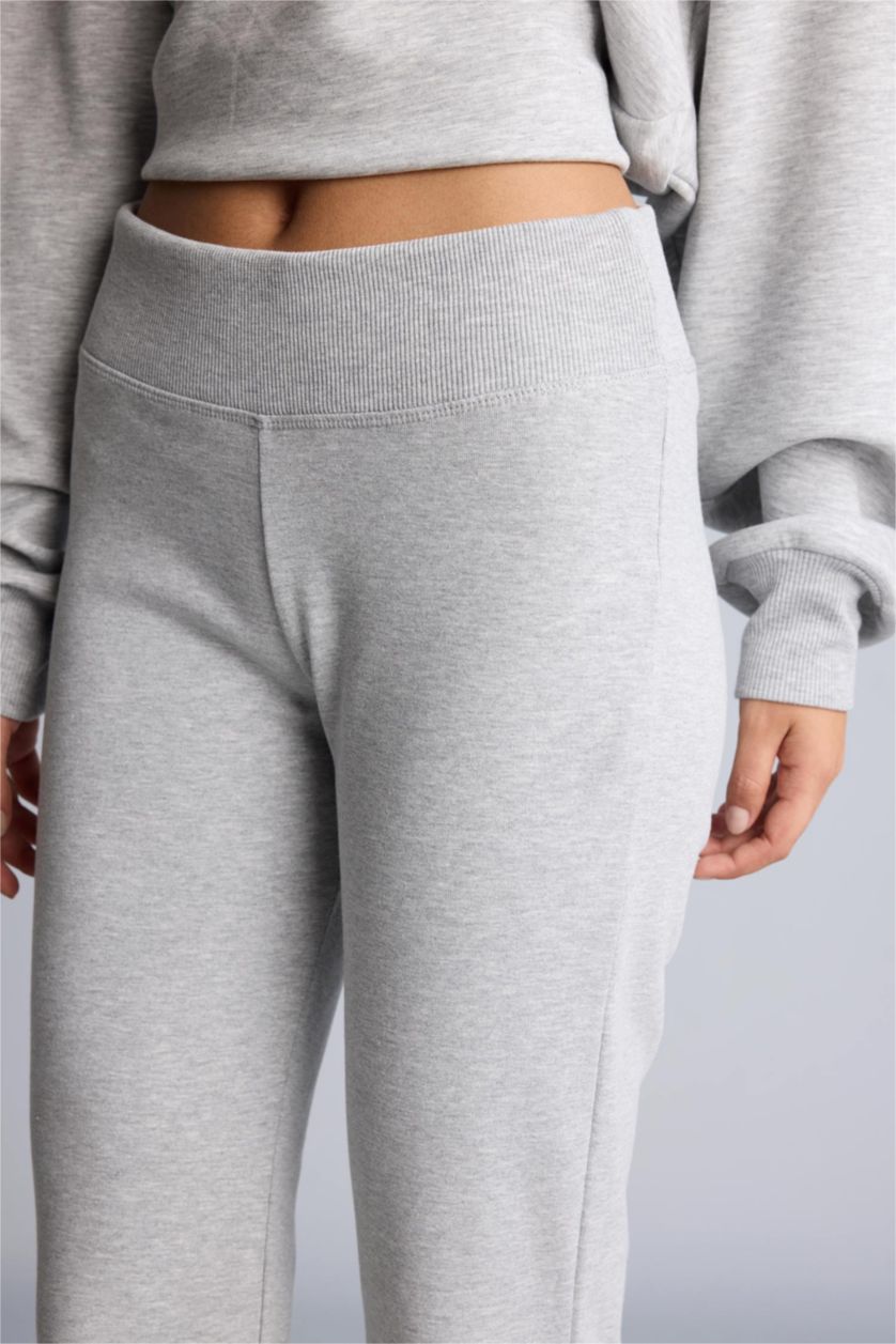 Kadın Gri Melanj Flare Fit Ribana Pantolon