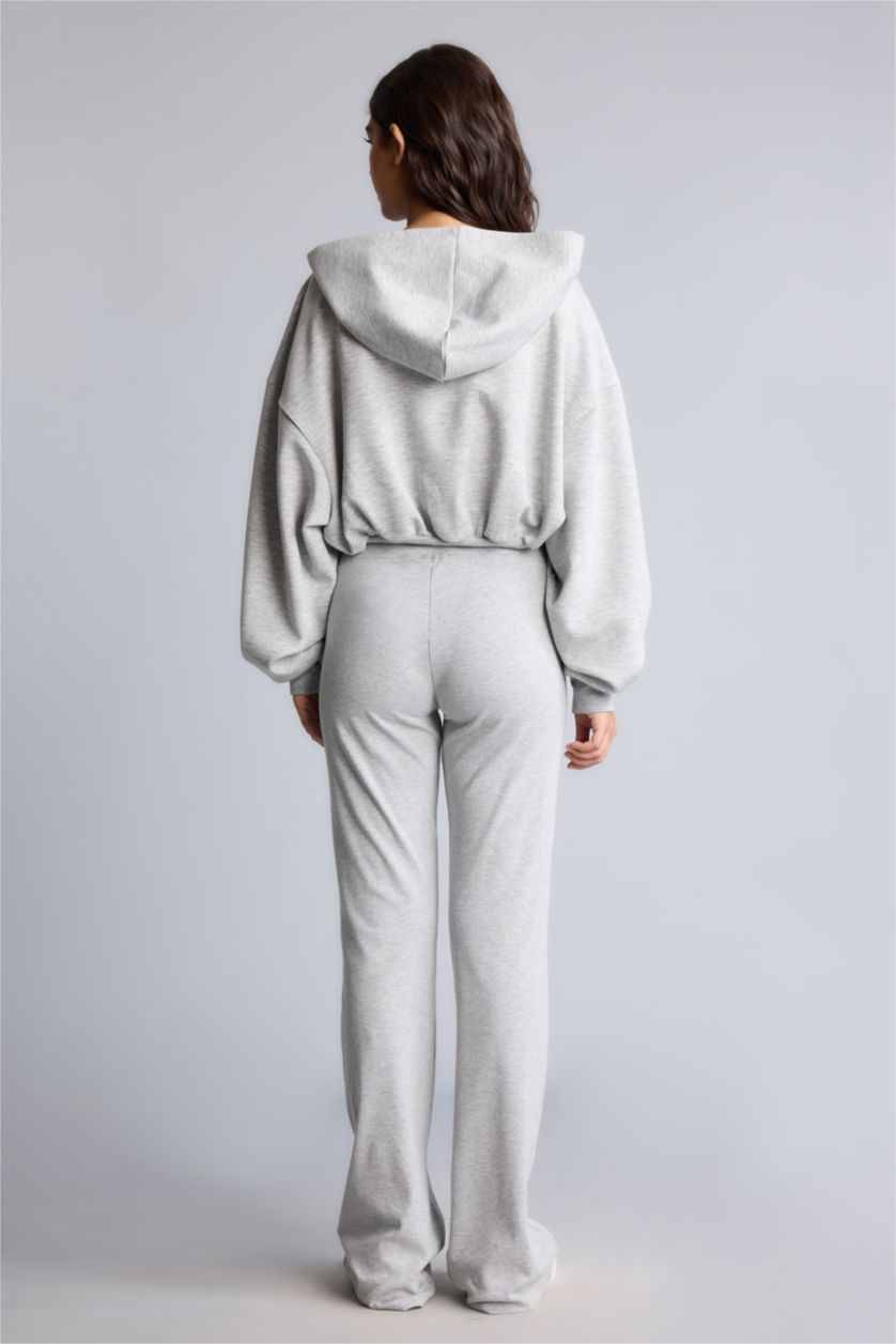 Kadın Gri Melanj Flare Fit Ribana Pantolon