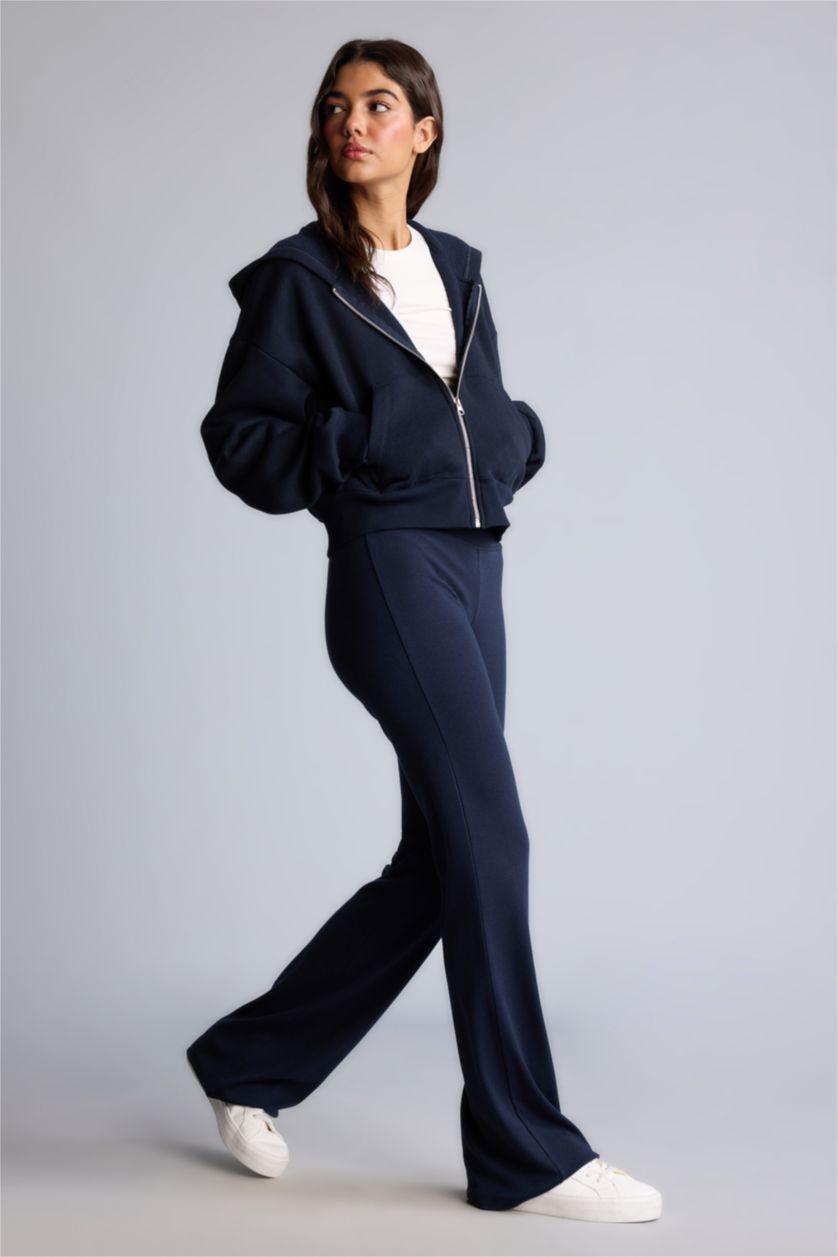 Kadın Lacivert Flare Fit Ribana Pantolon