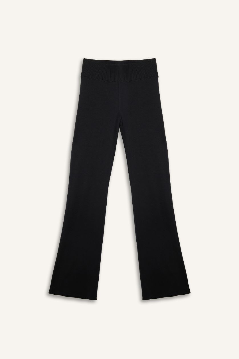 Kadın Siyah Flare Fıt Ribana Pantolon