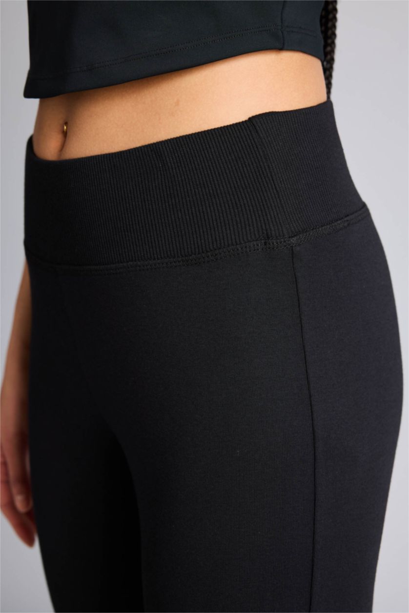 Kadın Siyah Flare Fit Beli Lastikli İspanyol Paça Ribana Pantolon